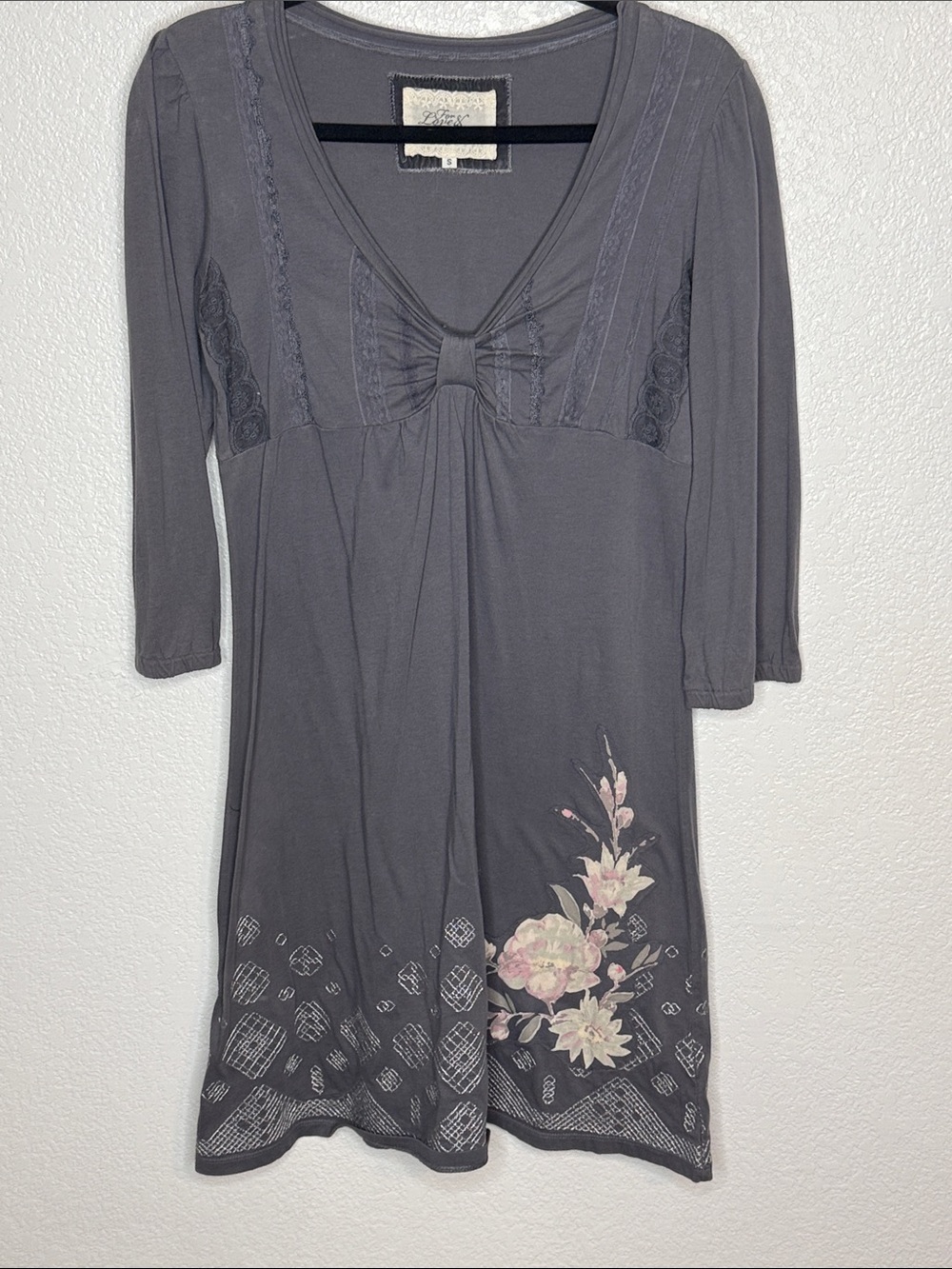 Johnny Was For Love & Liberty Gray Embroidered Patchwork Twist Front Dress Sm